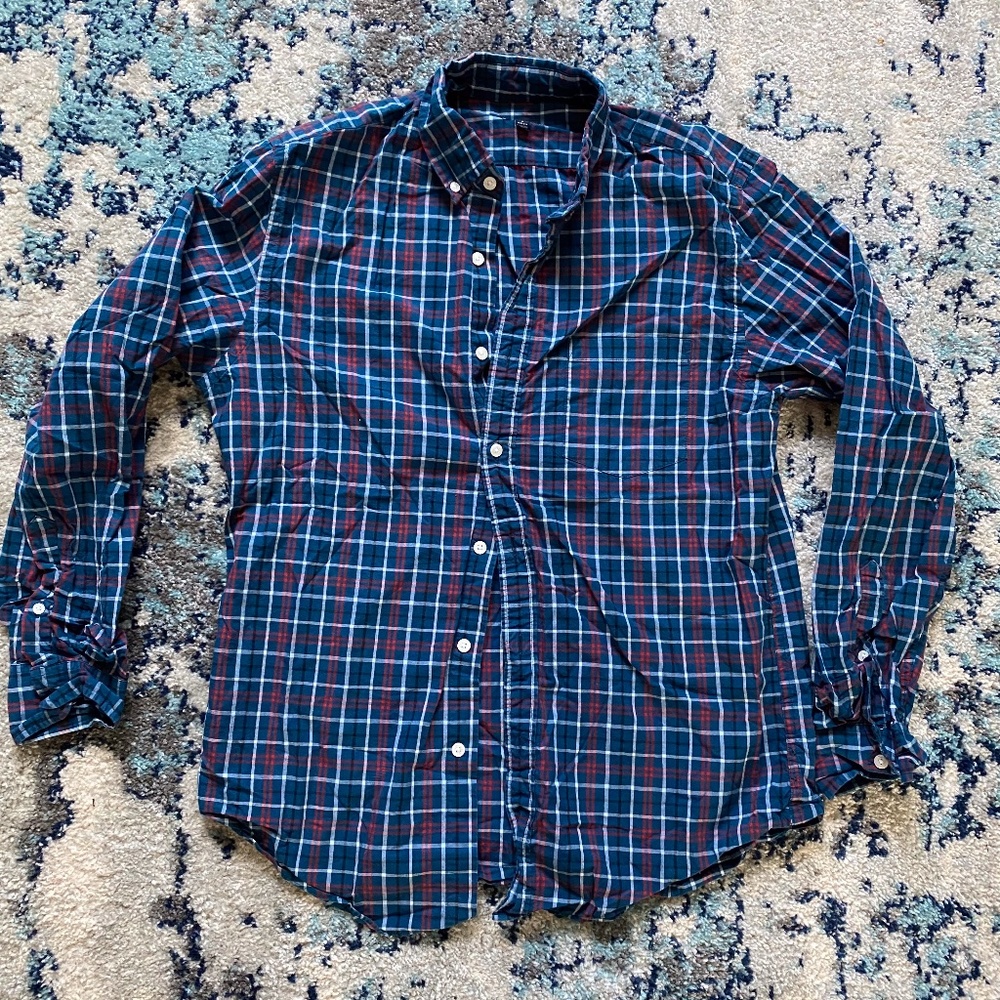 J. Crew Button Down Plaid Blue and Red M